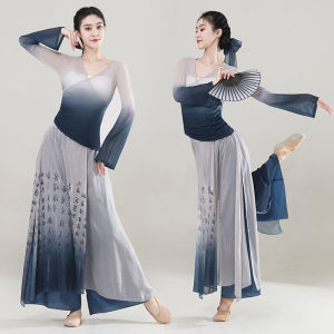 Classical Dance Costume Womens Drifting Vitality Elastic Gradient Tulle Wide Leg Skirt Pants Ethnic Style Performance Outfit
