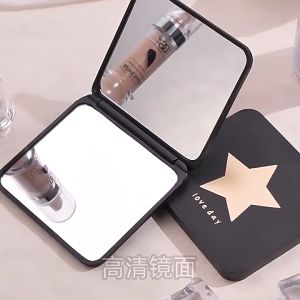 กระจกพับพกพาขนาดเล็กสีดำสะท้อนแสงกระจกเงาโต๊ะเครื่องแป้งกระเป๋านักเรียนกระจกเงาโต๊ะเครื่องแป้งขยายสองด้านขนาดเล็ก กระจกแต่งหน้า กระจกพับได้