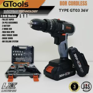 Bor cordless 36V GTOOLS EROPA GT03  impact drill MESIN bor baterai full fitur set