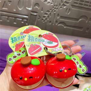 Mini Creative Red Apple Fun Instrument Sound Board Stress Relief Wooden Fish Keychain Pendant Childrens Toy School Bag Decoration