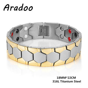 ARADOO Classic Hexagonal Honeycomb Design Neodymium Magnetic Therapy Bracelet Pure Copper Titanium Steel Men‘s Link Bracelets