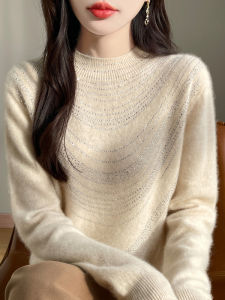 เสื้อคอกลมสำหรับสุภาพสตรี เสื้อสเวตเตอร์ 100 ขนสัตว์แท้ สวมใส่สบาย สไตล์เรียบง่าย งานปัก ดีไซน์ ถัก ขนสัตว์ เสื้อท่อนบน สำหรับผู้หญิง