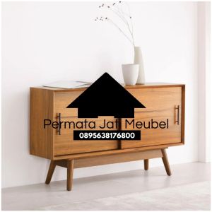 Meja TV Minimalis dengan Pintu Geser dari Kayu Jati - Panjang 122 cm