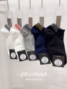 เกาหลี  ผู้ชาย ผ้าฝ้าย ลำลอง ถุงเท้า ระบายอากาศได้ดี ฤดูร้อน ดูดซับเหงื่อบาง ลายทาง ถุงเท้าหลอดสั้นลาย