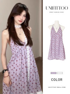 unifittoo | Halter Neck Low Back Floral Dress