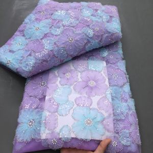 Vải Tuyn Sang Trọng Với Ren Sequin Kiểu Pháp Châu Phi 5 Thước Chất Lượng Cao Cho Váy Cưới Phong Cách Nigeria A4340