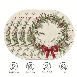 VIKAMA Giáng Sinh Vintage Placemats Vải Lanh Chống Thấm Nước Bàn Ăn Nhà Bếp Thảm Lễ Hội Đế Lót Ly Cà Phê Chống Thấm Dầu Trang Trí Nhà Cho Bữa Tiệc Ăn Uống