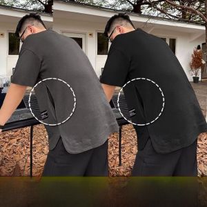 Casual Loose Mens T-shirt Short Sleeve Pure Cotton Hidden Pocket Basic Shirt Summer Breathable round Neck Top for Youth