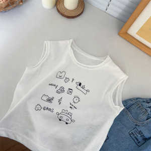 Childrens Cartoon Sleeveless Vest Thin Summer Fashionable Boys T-Shirt Cotton 100% round Neck No Hat Required