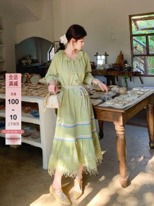 Gula Liangpin Original Retro Vacation Tassel Long Dress Loose Belly Covering Slimming Dress Womens Premium Fashion Dress