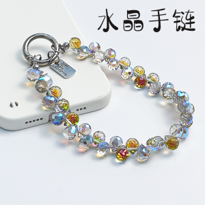 Elegant Crystal Glass Bead Mobile Phone Chain Womens Style Phone Case Lanyard Chain Hand Strap Short Hanging Rope Transparent Sheet Anti-Loss Luxury Diamond Creative