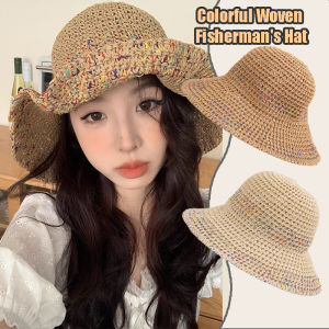 ครีมกันแดดหมวกแก๊บกว้างกันลมสายหมวกบังแดดฟางถักกลวงหมวกชาวประมงฤดูร้อนหรูหรา