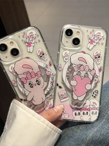 Aiperk Cute Pink Rabbit Magnetic Acrylic Phone Case Soft Edge Hard Shell for iPhone 17 pro Max Apple 15 pro Cartoon Style 13 pro