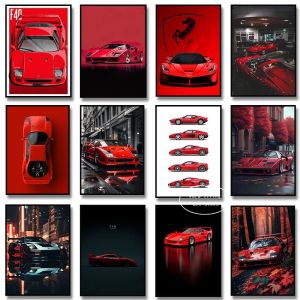 สีแดงสีดําหรูหรารถ Ferraris-F40 โปสเตอร์และภาพพิมพ์ภาพวาดผ้าใบ Wall Art ภาพห้องนั่งเล่นตกแต่งบ้านสํานักงาน