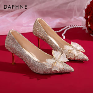รองเท้าแต่งงานส้นสูง Daphne Crystal Shoe รองเท้าแต่งงานแบบสองทางสำหรับผู้หญิง ฤดูใบไม้ผลิ 2024 รองเท้าส้นเดี่ยวแบบสวมหัวแหลม รองเท้าแต่งงานแบบสวมหัวแหลม