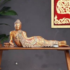 ไม้เนื้อแข็งแกะสลักเป็นเครื่องประดับพระพุทธรูปนอนเก่าพระพุทธรูปศากยมุนีท่านอนบ้านห้องนั่งเล่นห้างสรรพสินค้าบูชาและตกแต่ง