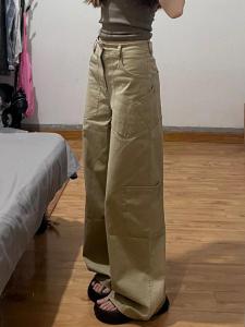 High-Waist Multi-Pocket Denim Cargo Pants for Women Pure Color with Zipper and Button Details Casual Style for All Seasons