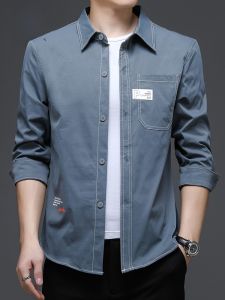 ROMON | เสื้อเชิ้ตแขนยาวทรงหลวมสไตล์เกาหลีสำหรับผู้ชาย ฤดูใบไม้ผลิและฤดูใบไม้ร่วง แฟชั่นลำลอง เสื้อเชิ้ตทำงาน ผ้าโพลีเอสเตอร์ 100%