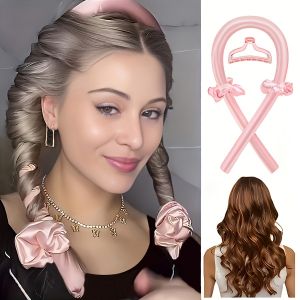 Heatless Curling Set with Satin Rollers & Headband - Overnight No-Heat Curls for Damage-Free Styling Sleep-Safe Hair Care for Women Travel-Friendly Accessories