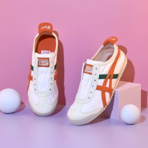 2024 Original Tiger Shoes Mens and Womens Classic MEXICO 66 Sports Shoes Fashion Versatile Casual Shoes Comfortable Breathable Canvas Shoes White/Orange