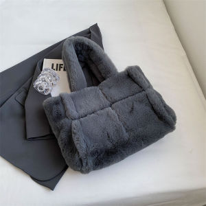 Spring Furry Tote Bag Commuter Womens Large Capacity Handheld Shoulder Bag Casual Simple Style Magnetic Buckle Closure