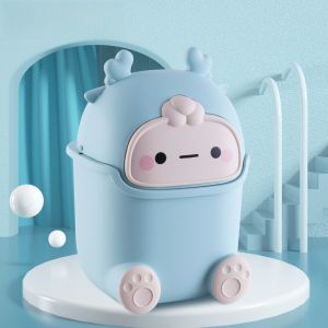Mini Desktop Trash Can Creative Cute Small Size Office Bedroom Storage Bin Plastic Shake-Cover Household Cleaning Tool