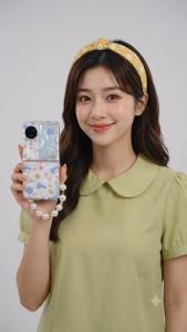 [Clover 2020] Ốp lưng Oppo Find N3 Flip nhựa cứng hoa gợn sóng + vòng tay giả ngọc trai