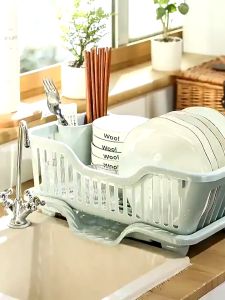 PORTABLE RAK PIRING PLASTIK+NAMPAN PENIRIS PENGERING AIR SERBAGUNA PERABOTAN DAPUR