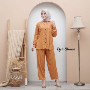Setelan Rayon Twill Premium / One set Rayon Warna Hitam Polos
