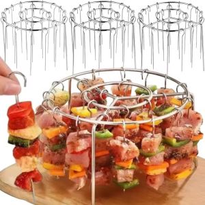 ตะแกรงย่างสแตนเลสหม้อทอด Air Fryer ย่างบาร์บีคิวแบบพิเศษที่แขวนเสียบไม้อบขนมใช้ใหม่ได้อุปกรณ์ทำอาหารเคบับเข็มแท่ง