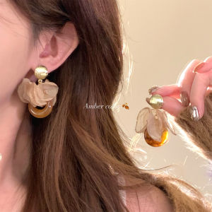 Retro Caramel Tiger Eye Stone Earrings Women Luxury Unique High-End Elegant Beautiful Ear Jewelry Clip-On Fashion Accessories