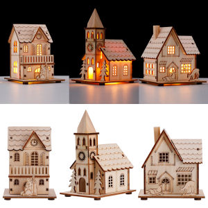 Christmas LED Light Wood House Christmas Tree Decorations for Home Decoration Wooden House DIY Gift Window Decoration