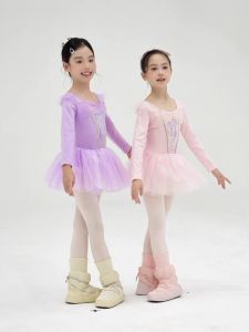 daydance | Girls Kids Ballet Dance Tutu Sequined Dance Leotard Fish Scale Dance Bodysuits Long Sleeve Gymnastics Leotard with Tutu Skirt