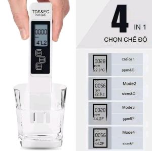 Máy đo TDS&E&C 4 trong 1 hiển thị số điện tử đo ppm và EC trong nước.