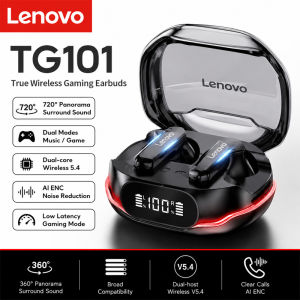 Lenovo | Lenovo New TG101 Bluetooth 6.0 True Wireless Earbuds ENC In-Ear Buds Earphones Low Latency Headphones for Gaming Long Endurance