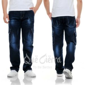 Celana Jeans Cargo Panjang Pria Stretch Denim Melar Tebal Size 28-38 Premium