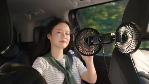 Car Rear Seat/Suction Cup Double Head Fan 360° Rotatable Powerful 3 Speeds 3600mAh Rechargeable 5V USB Cooling Fans with LED Display for RV SUV Truck