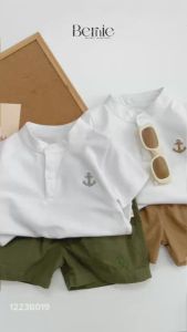 BE175 Áo thun cổ tàu quần đùi BERNIE bộ quần áo thời trang bé trai bé trai phong cách dễ thương