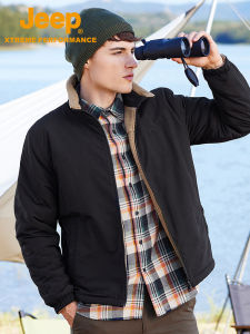 Jeep | Double-Sided Jeep Mens Outdoor Fleece Jacket Waterproof Autumn Winter Warm Coat Cotton Polyester Long Sleeve Casual Jacket