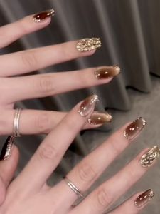 CHUBEISHI | Elegant Finished Wearable Nails Brown Autumn/Winter Medium Length