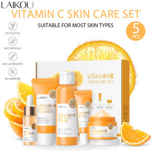 LAIKOU Vitamin C Skin Care Set (5pcs)Deep Cleansing Facial Cleanser Face Cream Moisturizer Toner Eye Serum Gift Box Skin Care