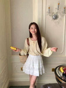 Váy Ngắn Chữ a Cạp Cao Mùa Hè 2024 Cho Nữ Dáng Chữ a Rộng Rãi Màu Trơn Đa Năng Váy Ngắn Kiểu Bánh Ngọt