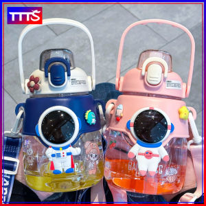 Kids Water Bottle with Straw and Strap Drinking Jug Astronaut Cute Childrens 1200ml Large Capacity Kettle Cartoon Student School Travel Drinking Bottle
