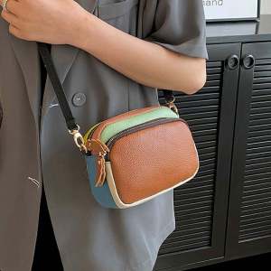 กระเป๋าสะพายข้างหนังเนื้อนุ่มสำหรับผู้หญิง กระเป๋าใส่เหรียญสีบล็อกแบบลำลอง กระเป๋าสี่เหลี่ยมเล็กแบบสะพายข้างแบบลำลอง กระเป๋าถือขนาดเล็ก กระเป๋าสะพายข้างหนัง