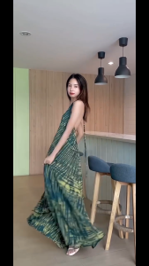 เดรสปูมปูย เนื้อผ้าสปัน ผ้ามัดย้อม สวมใส่สบายมากไม่ร้อนแน่นอน ทะเล คาเฟ ภูเขา ได้หมด พร้อมส่งจากไทย