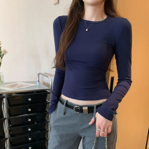 Áo Thun Nữ Tay Dài Màu Vàng Mùa Xuân Mới Phong Cách Hàn Quốc Mặc Trong Cổ Tròn Dáng Ôm Vừa Vặn Chất Liệu Viscose