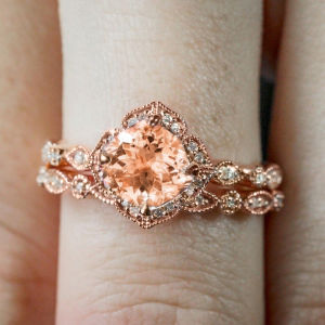Huitan White/Champagne/Pink CZ Set Rings for Women Rose Gold Color 2Pcs Finger Rings Wedding Party Double Wear Fashion Jewelry