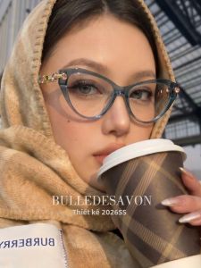 BULLE DE SAVON | Gọng Kính Thời Trang Mắt Mèo Xanh Xám Acetate Kim Loại Cho Nữ