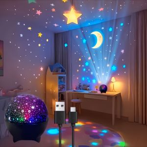 UOSU | LED Night Light 7 Modes Starry Sky Projector Light Auto Change Color USB Powered for Room Decor Ambient Lamp Kids Birthday Gift