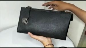 Dompet wanita kulit sintetis polos panjang tempat uang koin kartu hp slempang mini traveling